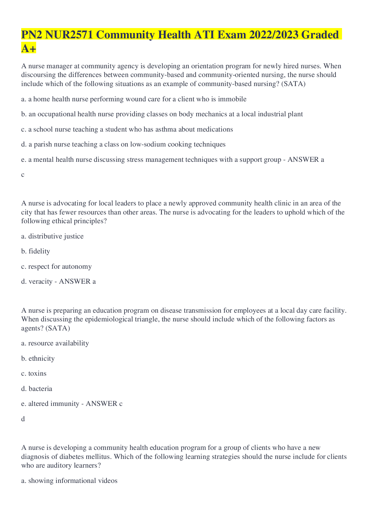Preview image for PN2 NUR2571 Community Health ATI Exam 2022/2023 Graded A+